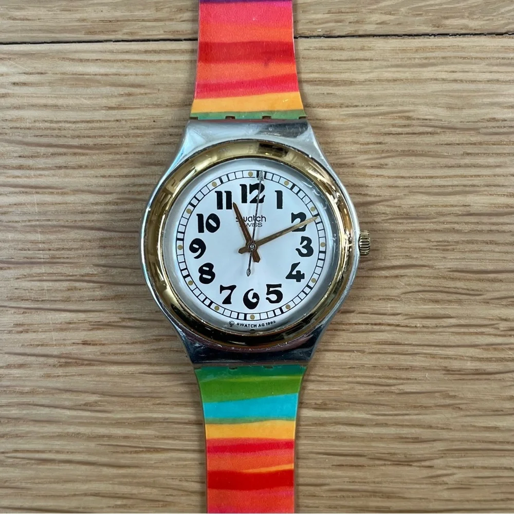 Swatch Irony Big Red Jack YGS100 1994 Vintage Watch With Stripe Band NOT WORKING